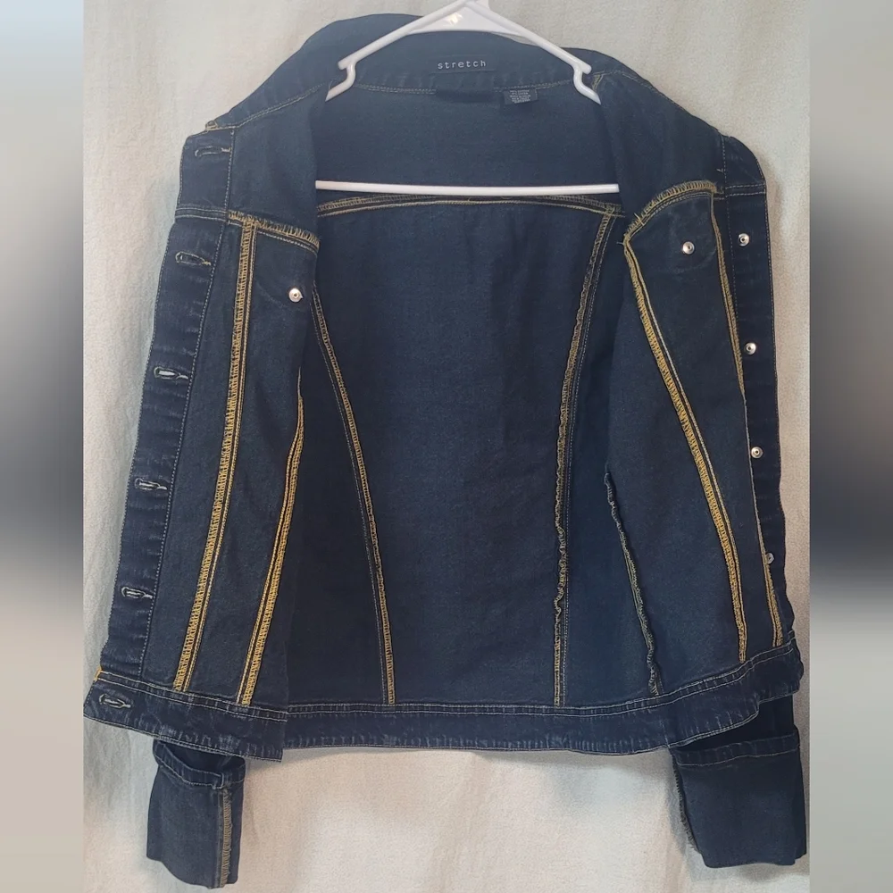 Denim Jean Jacket, Size Med, Black Stretch Streetwear Casual Western Festival